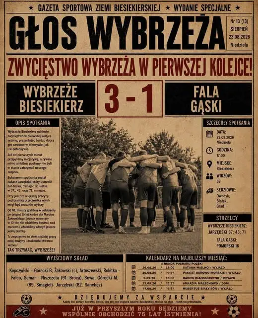 Wybrzeże Biesiekierz rozpoczyna sezon od zwycięstwa 3:1 z Falą Gąski