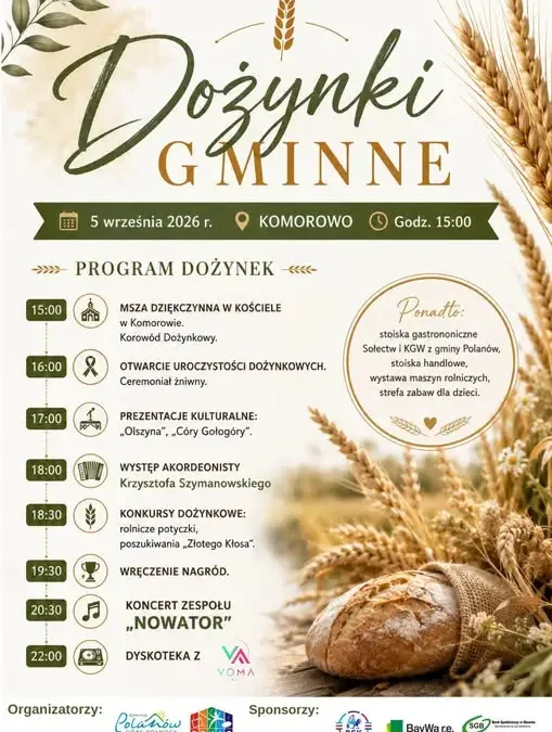 Dożynki Gminne 2026 w Komorowie – program, atrakcje i zaproszenie