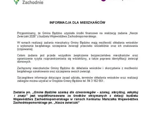 Gmina Będzino: darmowe szczepienia i czipowanie zwierząt dla mieszkańców