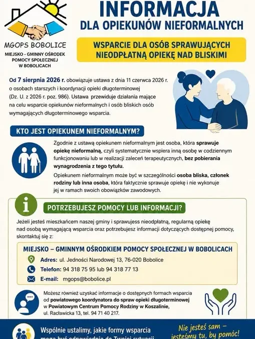 Wsparcie dla opiekunów nieformalnych w gminie Bobolice – nowe przepisy i pomoc
