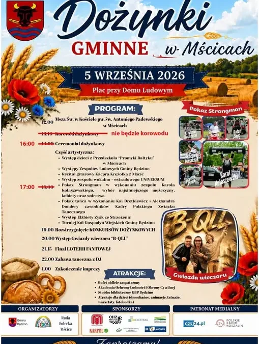 Dożynki Gminne 2026 w Mścicach – program i zmiany po wichurze