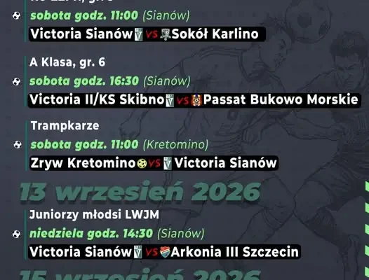 Piłkarski weekend w Sianowie: rozkład jazdy drużyn Victorii