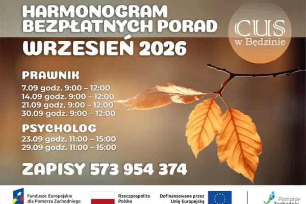 Bezpłatne porady prawne i psychologiczne w Będzinie – harmonogram na wrzesień 2026