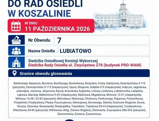 Wybory do Rad Osiedli w Koszalinie – 11 października 2026 r. Mieszkańcy Lubiatowa wybierają swoich przedstawicieli