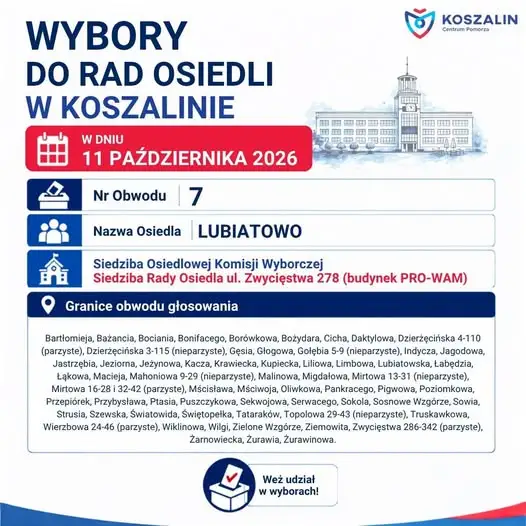 Wybory do Rad Osiedli w Koszalinie – 11 października 2026 r. Mieszkańcy Lubiatowa wybierają swoich przedstawicieli