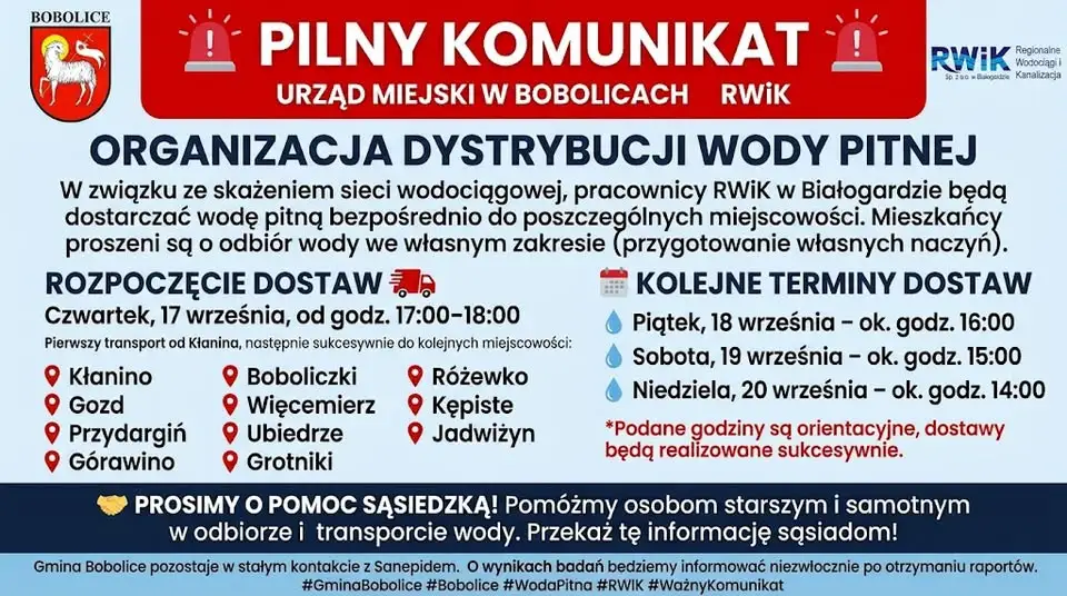 Skażenie wody w gminie Bobolice – RWiK dostarcza wodę pitną mieszkańcom
