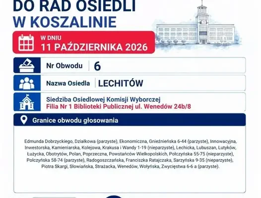 Wybory do Rad Osiedli w Koszalinie – 11 października 2026. Sprawdź, gdzie głosować na Lechitowie