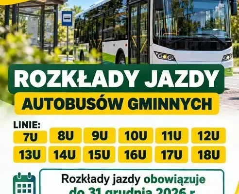 Rozkłady jazdy autobusów gminnych linii 7U–18U w jednym miejscu