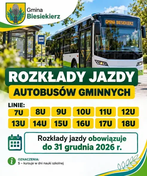 Rozkłady jazdy autobusów gminnych linii 7U–18U w jednym miejscu
