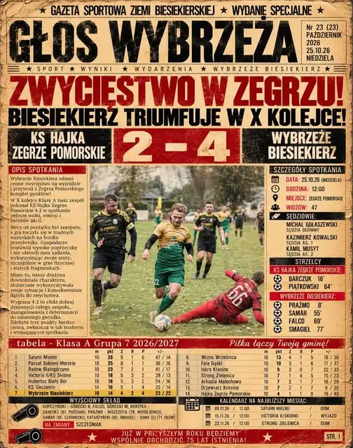 Wybrzeże wygrywa na wyjeździe z Hajką Zegrze Pomorskie 4:2